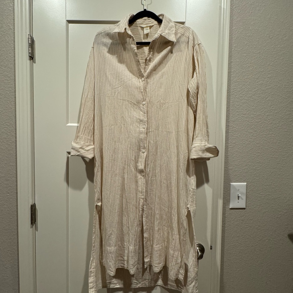 H&M Cream Striped Button-Down Shirt Dress